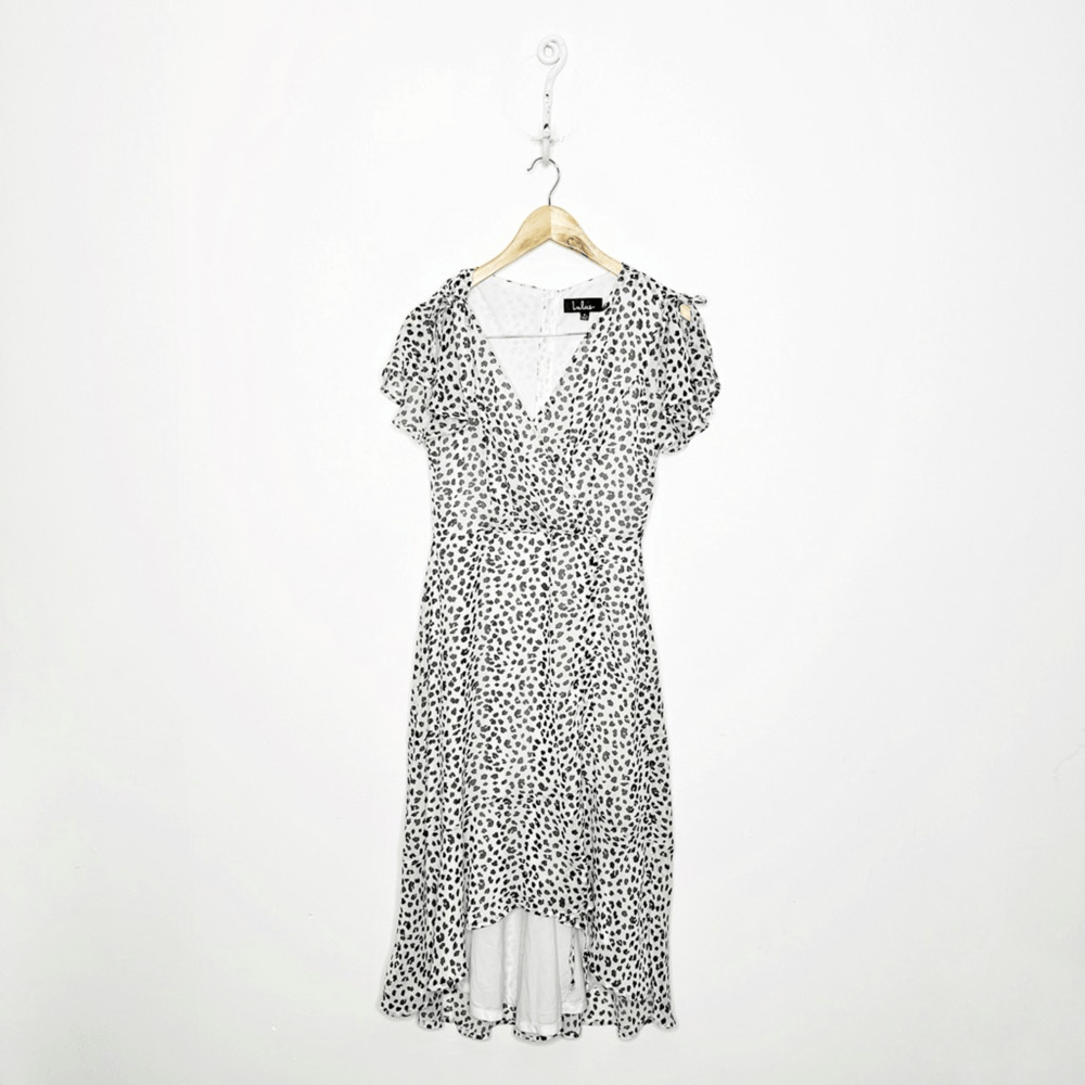 LULU'S Rules of the Jungle Black and White Leopard Print Midi Dress womens S